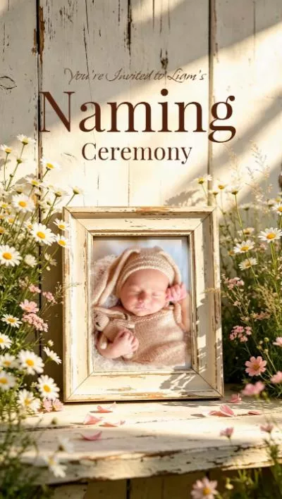 Warm Flowers Baby Frame Naming Ceremony Invitation Tiktok Instagram Story