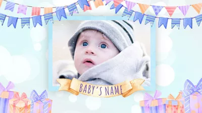 Watercolor Baby Birthday Congratulation Photo Collage Slideshow
