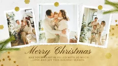 White And Gold Scrapbook Merry Christmas Wishes Greeting Photo Collage