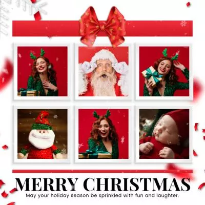 White Red Bow Gift Christmas Photo Collage Instagram Post